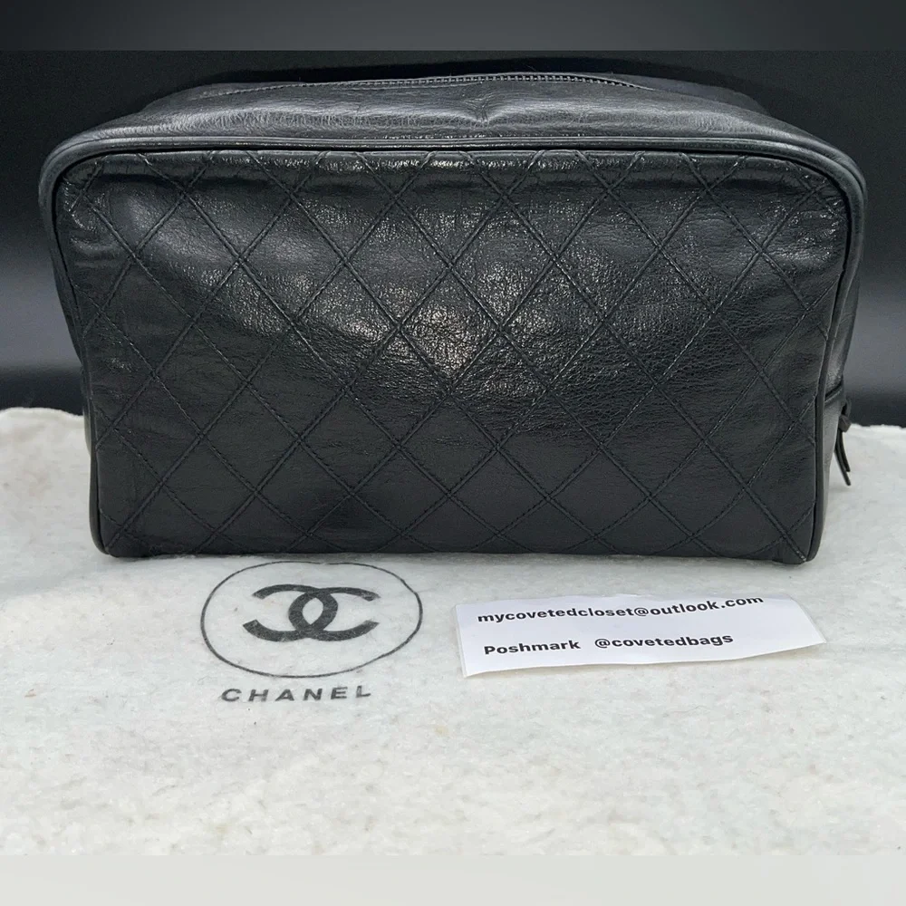 CHANEL Vintage Quilted Black Toiletry Bag Very Good Condition! - Picture 2 of 10